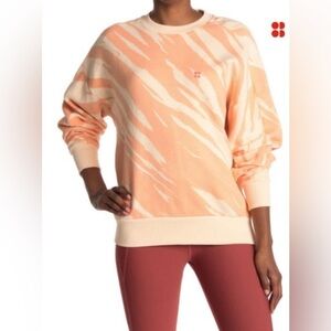 Sweaty Betty Orange+Cream Zebra Stripe Crewneck Cotton Sweater size S Oversized